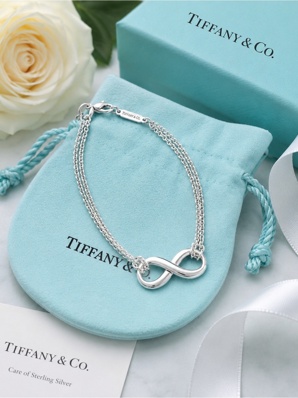 Tiffany & Co. Infinity Double Chain Bracelet Sterling Silver 6.5”